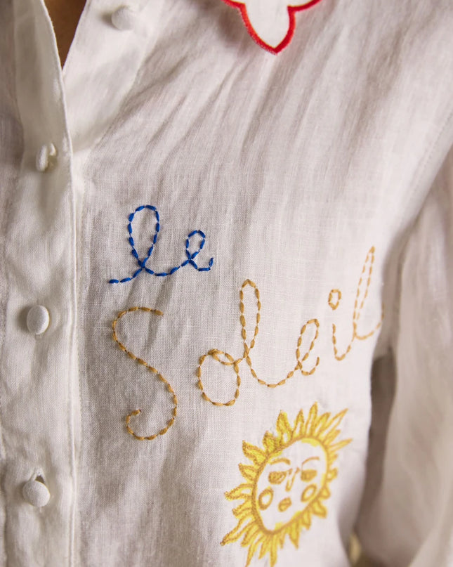 Orla Embroidered Icons Linen Shirt - White