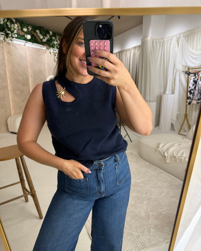 Cut Out Fine Knit Top - Marine