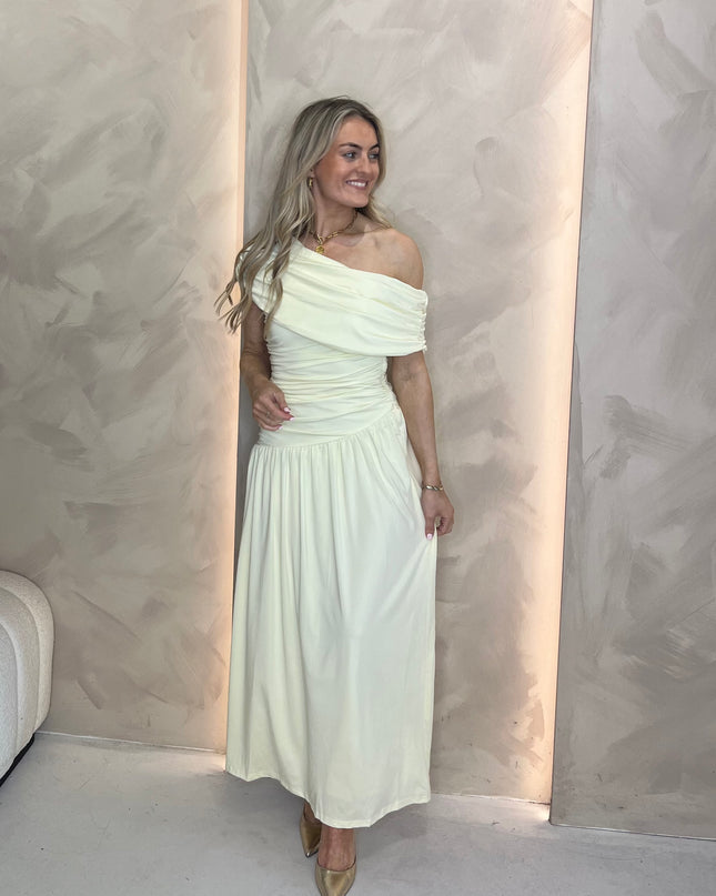 Asymmetric Drape Maxi Dress - Yellow