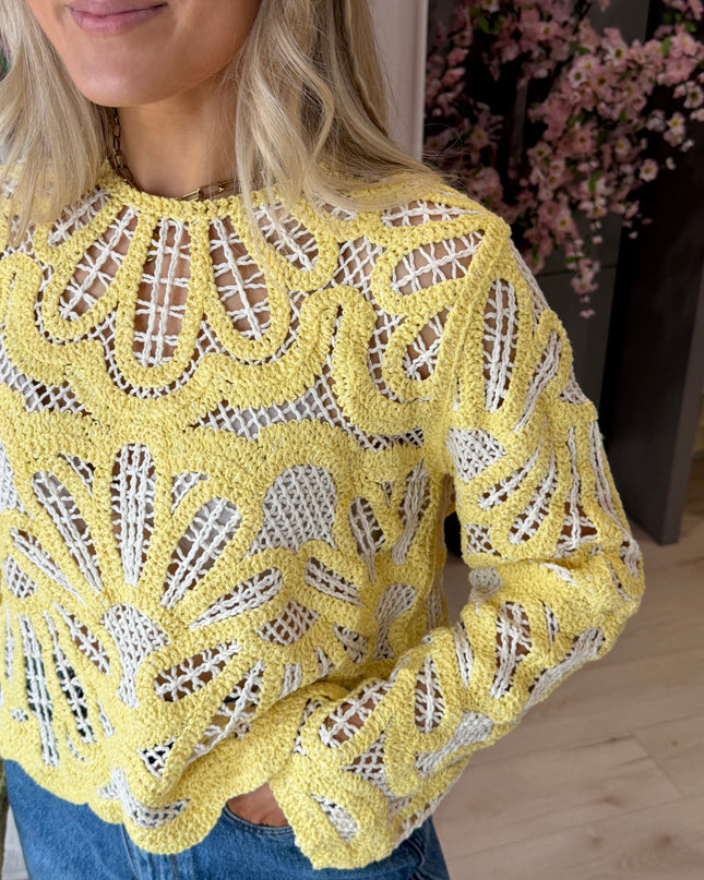 Crochet Knit Sweater - Lemon