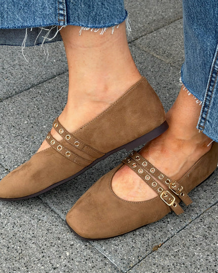 Suede Double Strap Pump - Taupe