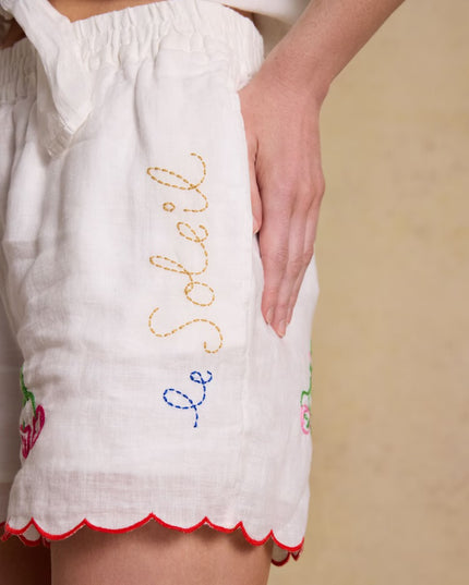 Orla Embroidered Pure Linen Shorts - White