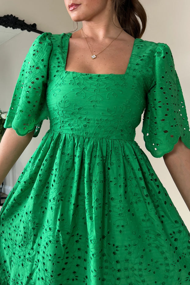 Aspen Broidery Tiered Midaxi Dress - Green