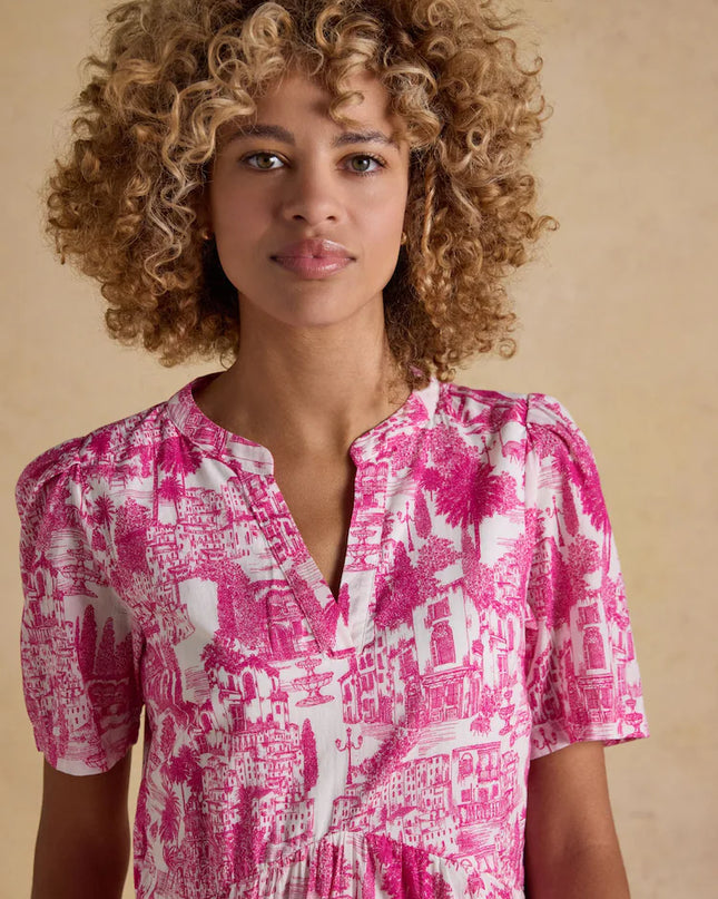 Ariella Tiered Knee Length Dress - Pink