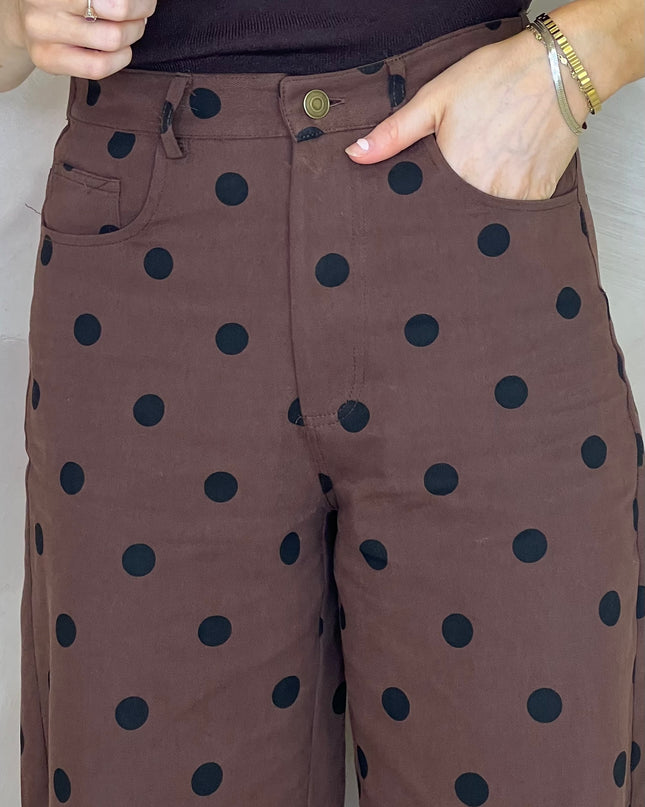 Polka Dot Barrel Jean - Brown/Black