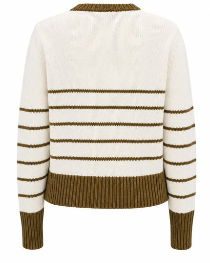 Stripe Embroidered Cardigan - Cream