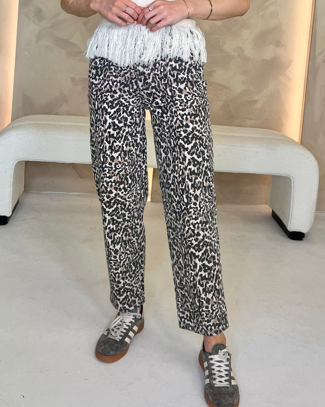 Leopard Print Tapered Jeans