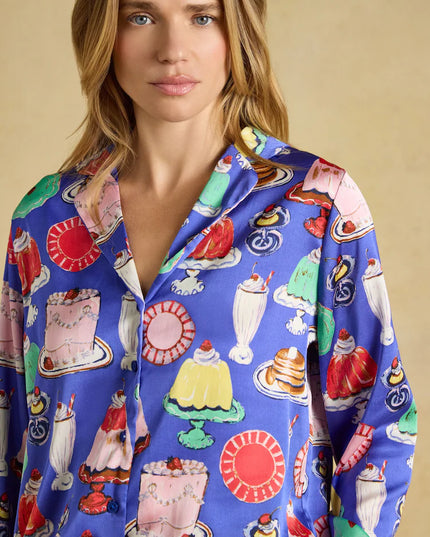 Bonnie Satin Long Sleeve Pyjama Set - Puddings Print