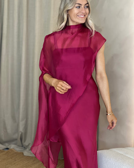 Saylor Cape Maxi Dress - Berry