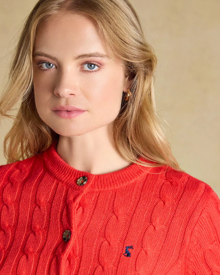 Joules Cable Knit Button Up Cardigan - Red