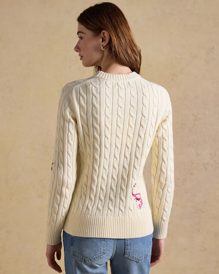 Embroidered Cable Knit Jumper - Cream