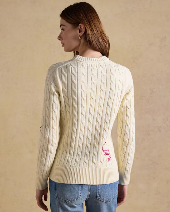 Embroidered Cable Knit Jumper - Cream