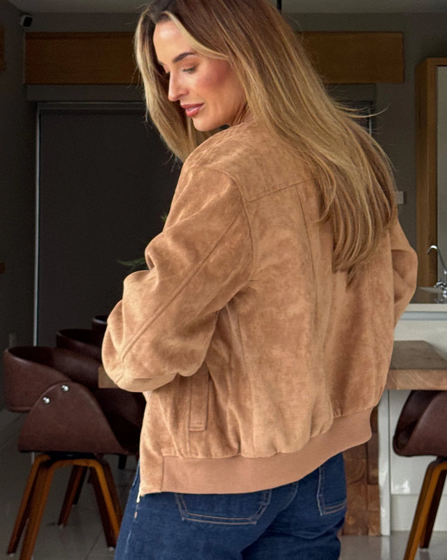 Arwen Suedette Classic Bomber Jacket - Stone