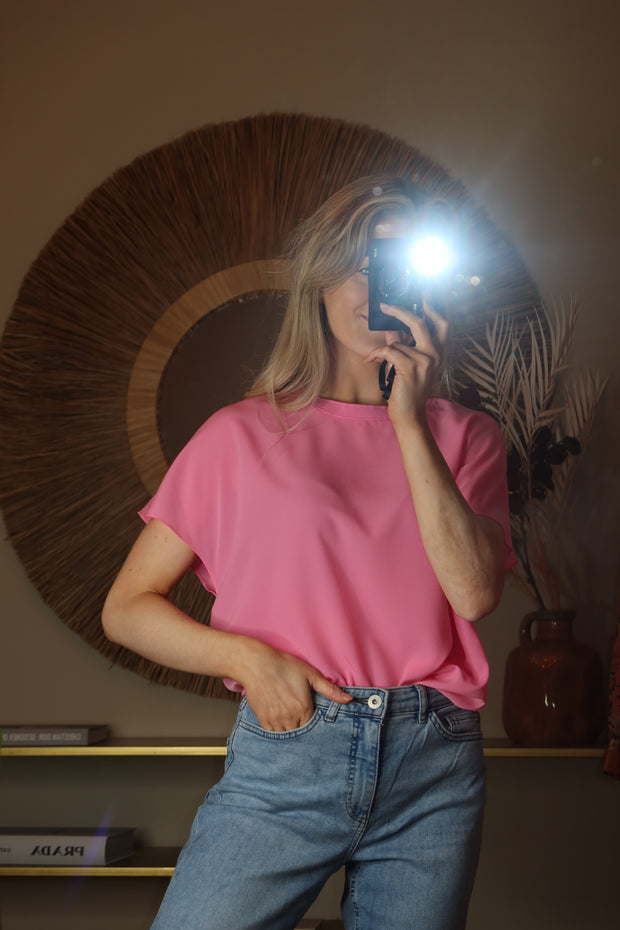 French Connection Crepe Light Crew Neck Top - Aurora Pink