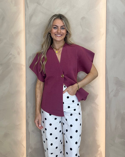 Asymmetrical Knit Wrap Top - Plum
