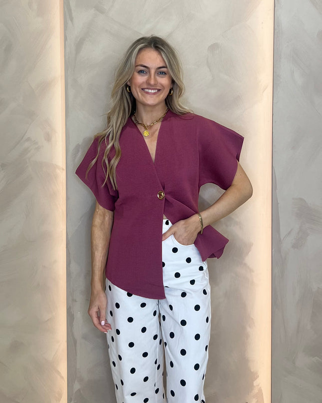 Asymmetrical Knit Wrap Top - Plum