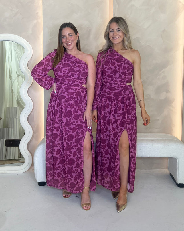 Asymmetric Midaxi Dress - Purple Floral