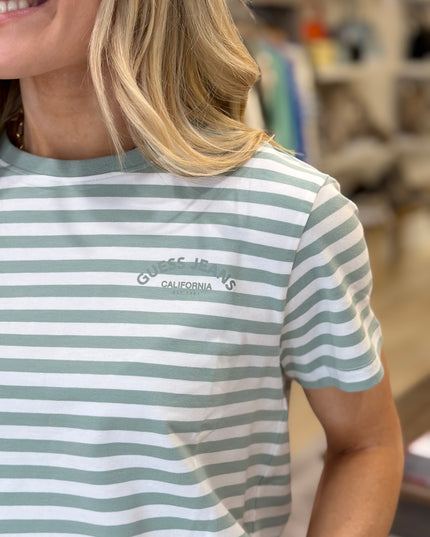 Guess Jeans Striped T-Shirt - Surf Green/White