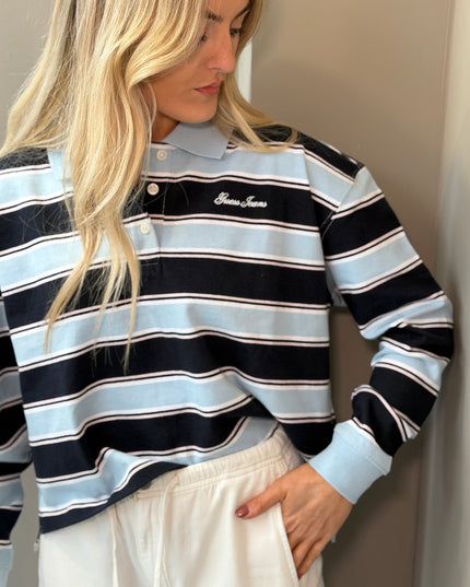 Guess Jeans Crop Polo Shirt - Fog Blue Stripes