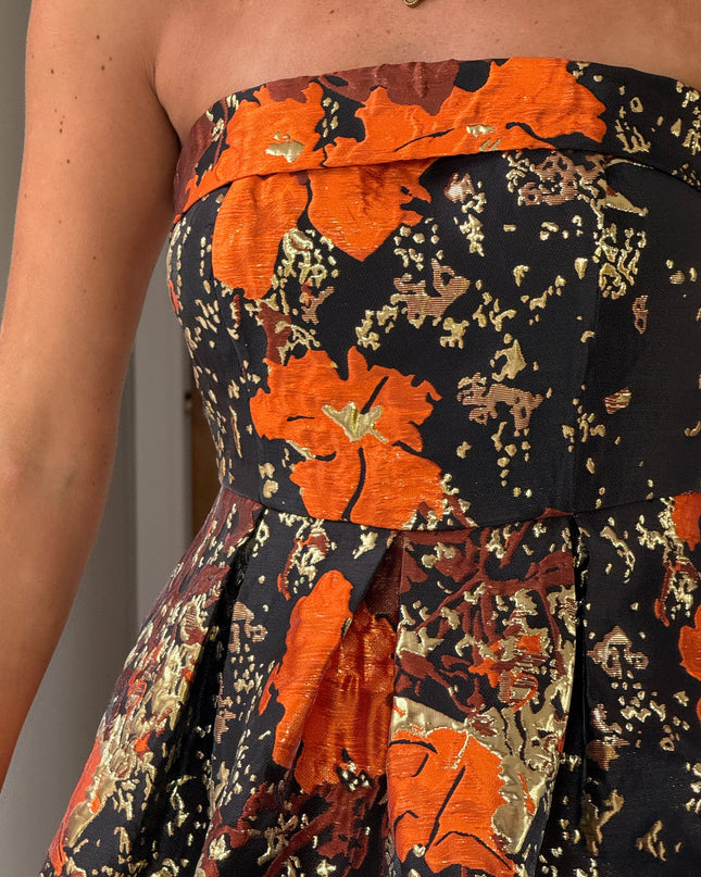Danni Strapless Bandeau Midi Dress - Black And Gold