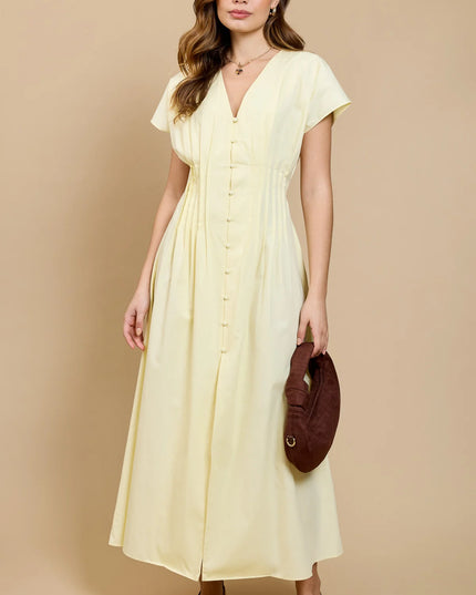 Lemon Pintuck Midaxi Dress