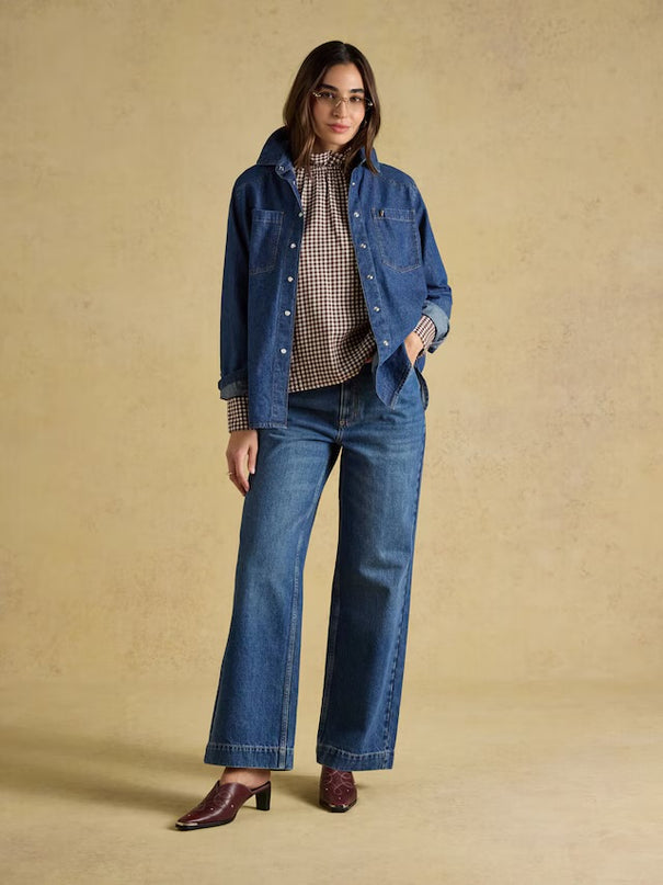 Joules High Rise Wide Leg Jean - Mid Blue