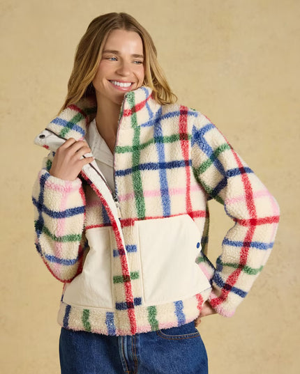 Joules Lottie Zip Through Borg Fleece - Cream Check