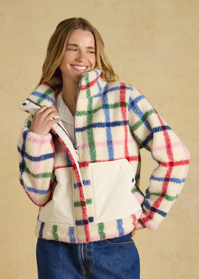 Joules Lottie Zip Through Borg Fleece - Cream Check