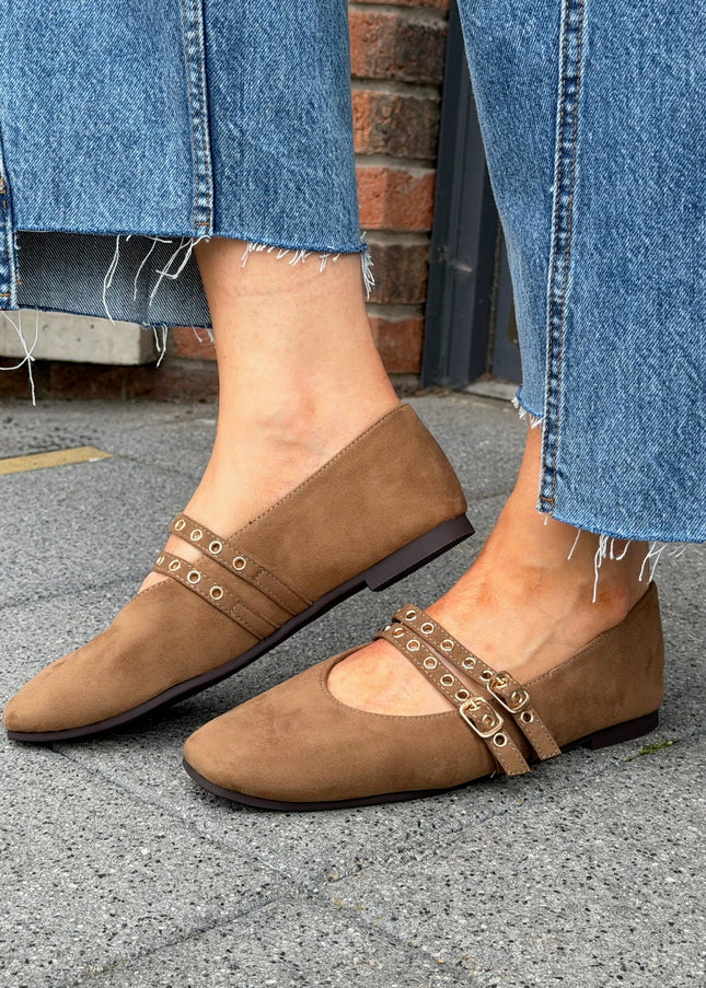 Suede Double Strap Pump - Taupe
