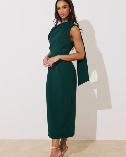 Eleni Drape Midi Dress - Forest Green