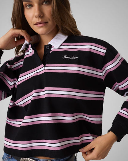 Guess Jeans Oversized Long Sleeve Polo Shirt - Black/Pink