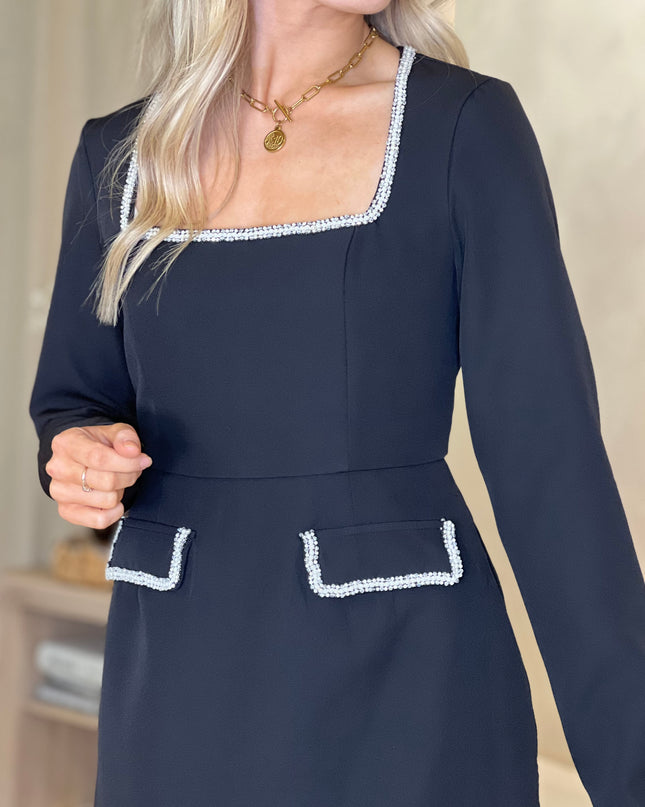 Amaranta Square Neck Mini Dress - Black