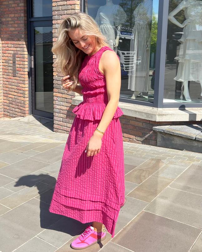 Striped Poplin Midi Skirt - Raspberry
