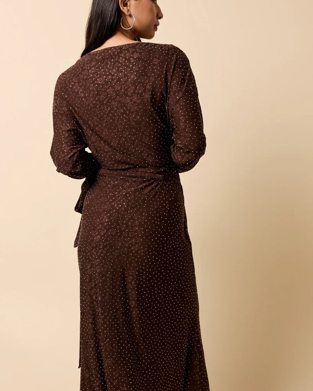 Lysandra Animal Texture Gem Dress - Chocolate