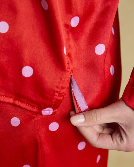 Bonnie Satin Pyjama Set - Red & Pink Spot