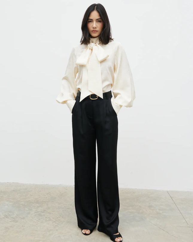 Kesia Jacquard Bow Blouse - Cream