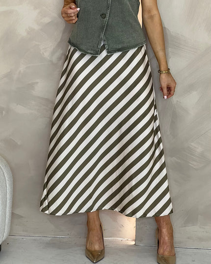 Striped Slip Skirt - Khaki/Cream
