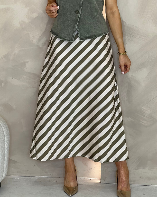 Striped Slip Skirt - Khaki/Cream