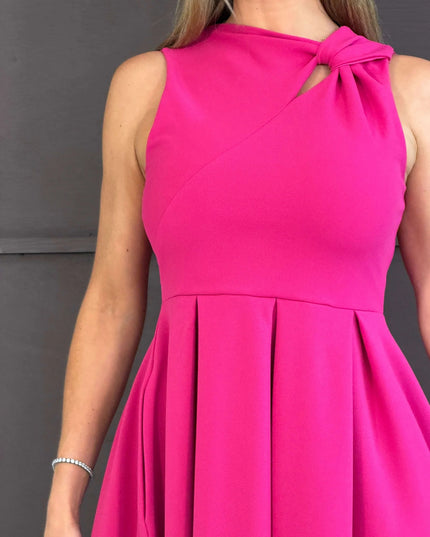 Anastasia Knot Detail Midi Dress - Hot Pink