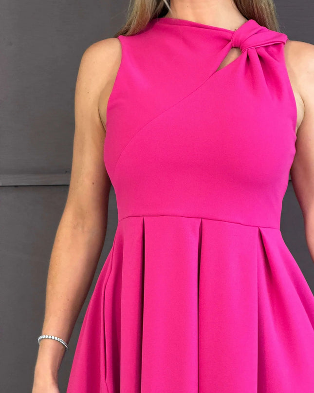 Anastasia Knot Detail Midi Dress - Hot Pink