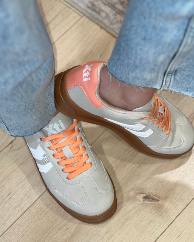 Platform Sneaker - Beige/Coral
