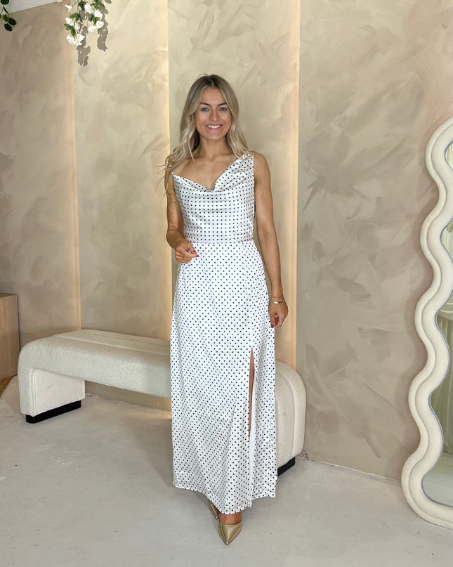 Senna Asymmetric Double Cowl Maxi Dress - White Spot