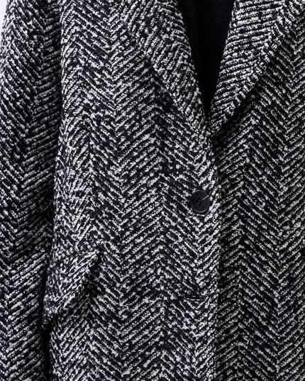 French Connection Chantelle Herringbone Coat - Black and White