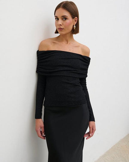 Perrie Bardot Jersey Top - Black