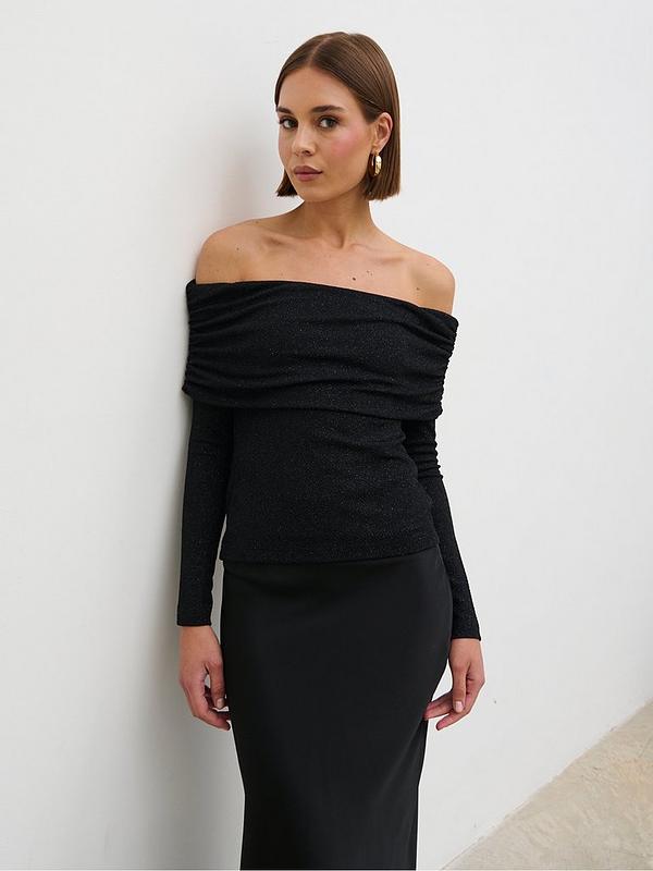 Perrie Bardot Jersey Top - Black