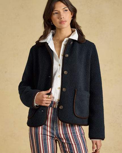 Joules Sadie Button Through Fleece Jacket - Navy