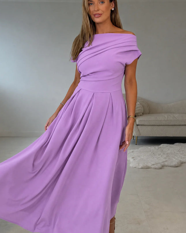 Betty Asymmetric Neckline Skater Midi - Lavender