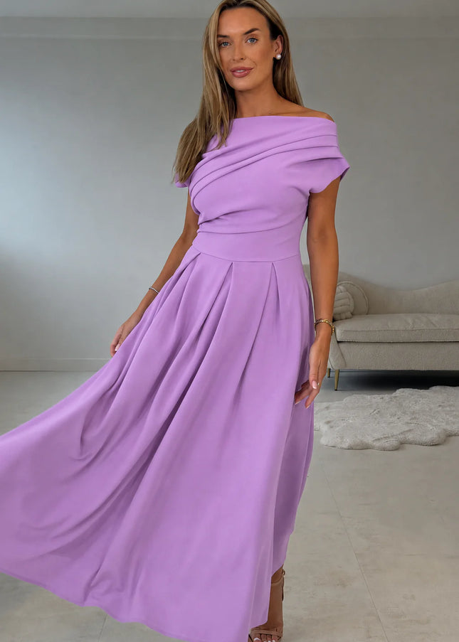 Betty Asymmetric Neckline Skater Midi - Lavender