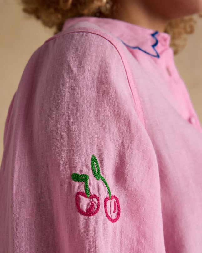 Orla Embroidered Icons Linen Shirt - Pink