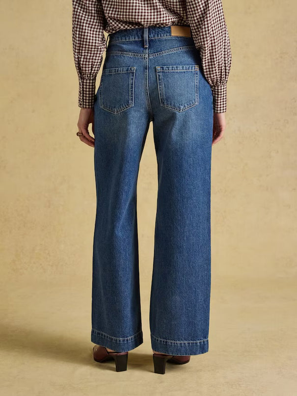 Joules High Rise Wide Leg Jean - Mid Blue